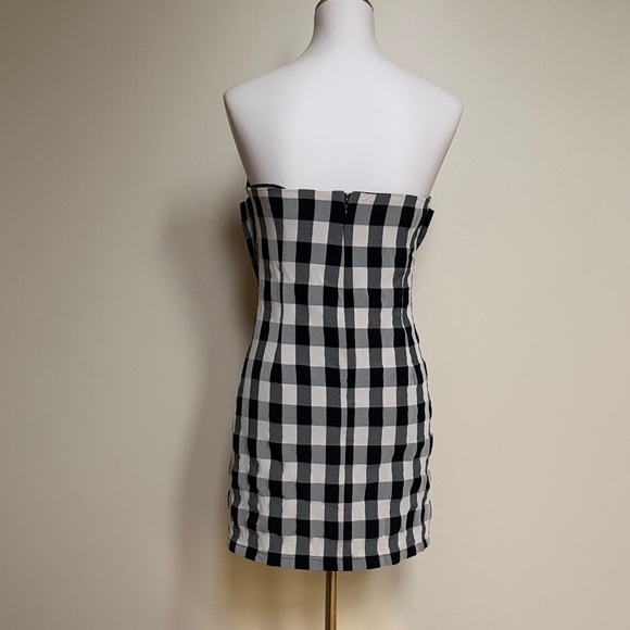 TCEC Strapless Gingham Bow Mini Dress Black Checkered Size M - Picture 4 of 5